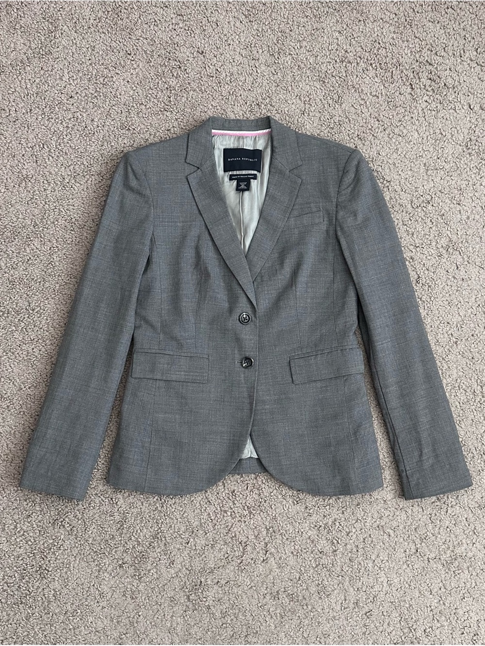 Banana Republic Gray Virgin Wool Two-Button Tailored Blazer Womens 2P